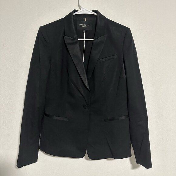Lafayette 148 New York Tuxedo Jacket Black Womens Size 6 Virgin Wool - Picture 1 of 10